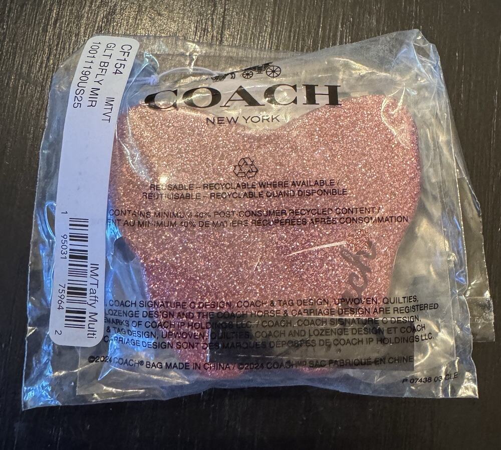 Coach Pink Glitter Butterfly Compact Mirror New In Package